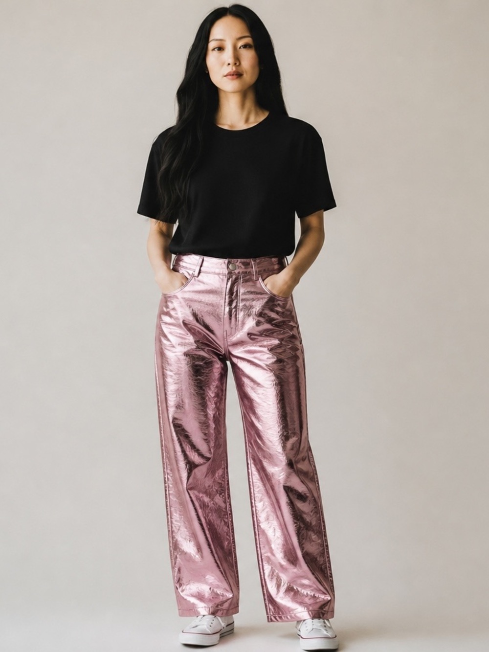 NWT WHITE FOX Push the Button PU Pants Baby Pink L